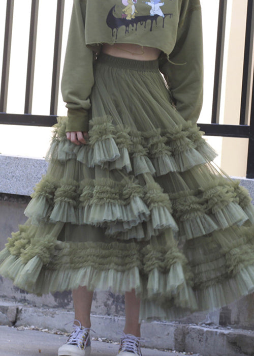 Pink Ruffled High Waist Tulle Skirt Spring