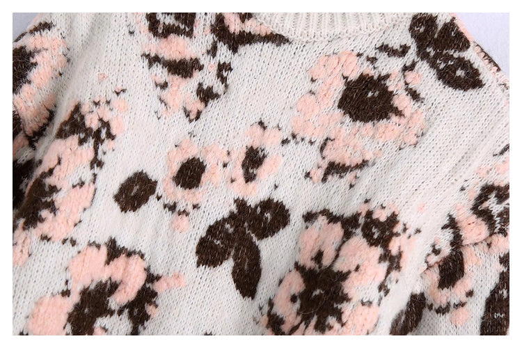 Forest Flower Jacquard Sweater Soft Waxy Sweater 7433