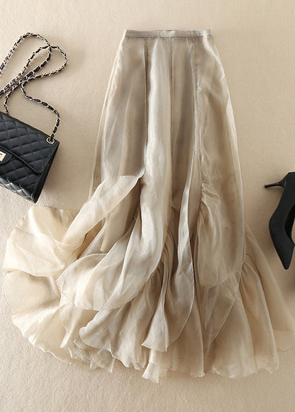 Stylish Champagne Patchwork Wrinkled Chiffon Skirt Spring