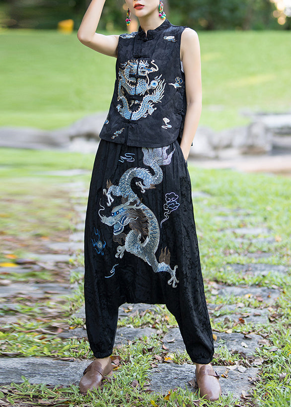 New Black Style Embroidered Big Crotch Lantern Pants Spring