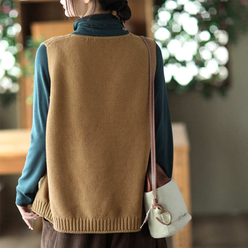 Cotton Knit Sleeveless V-neck Vest