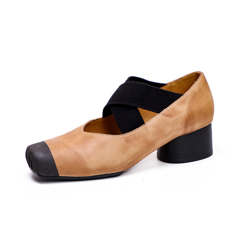 Retro Cowhide Leather Pumps Shoes