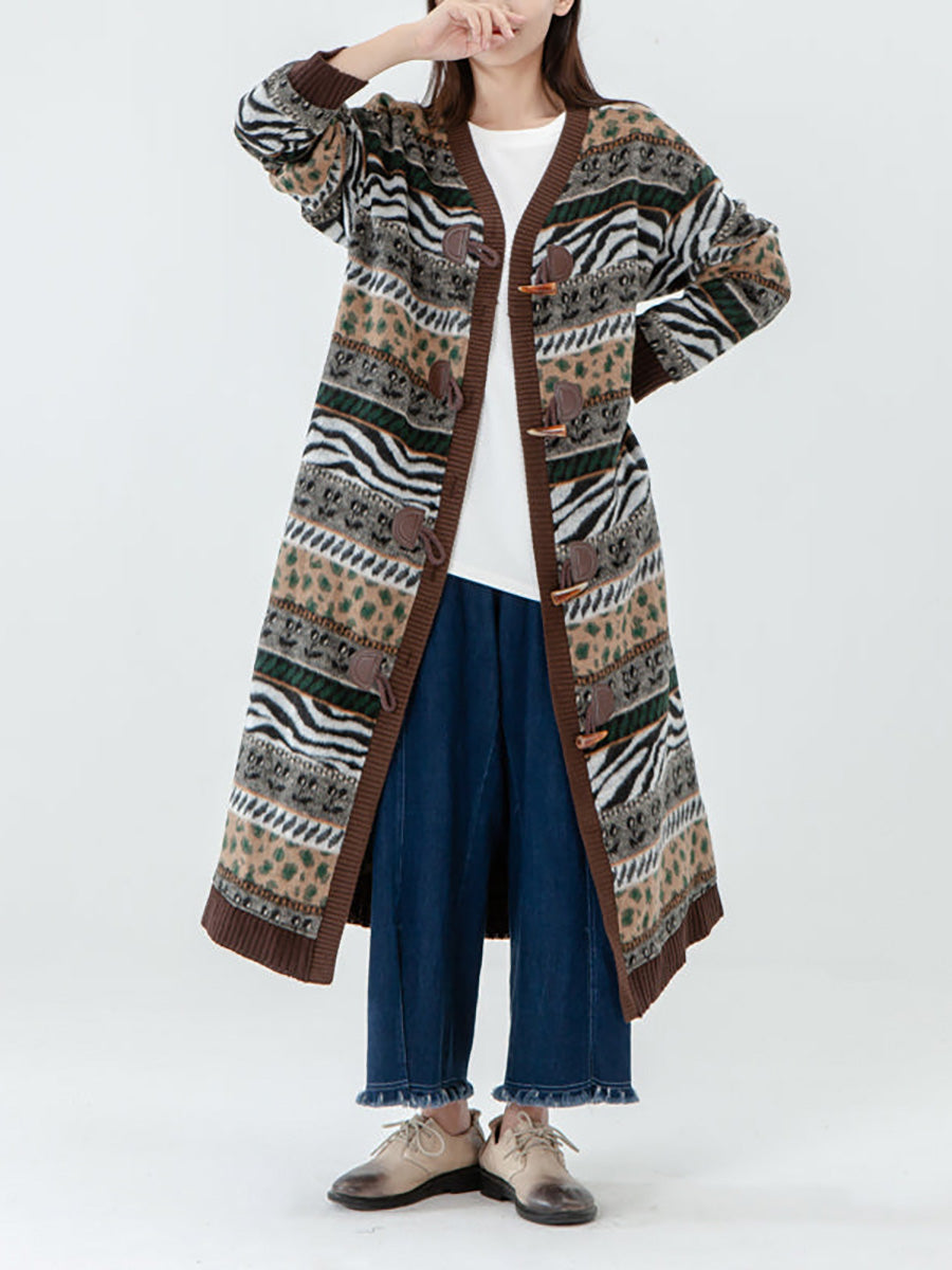 - Pocket Breasted Long Sleeve Sweater Coat