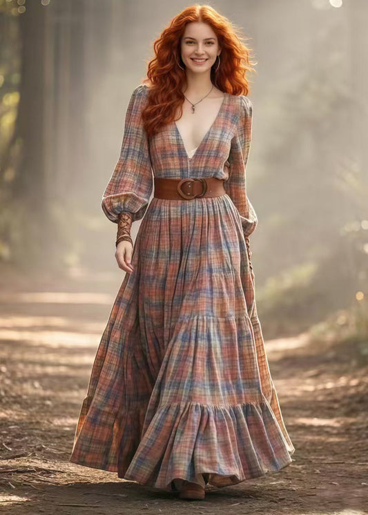 Cinched Plaid Cotton Vacation Dress Spring