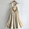 Women's Floral Heart Pattern Art Print V-Neck Pocket Cotton Dress