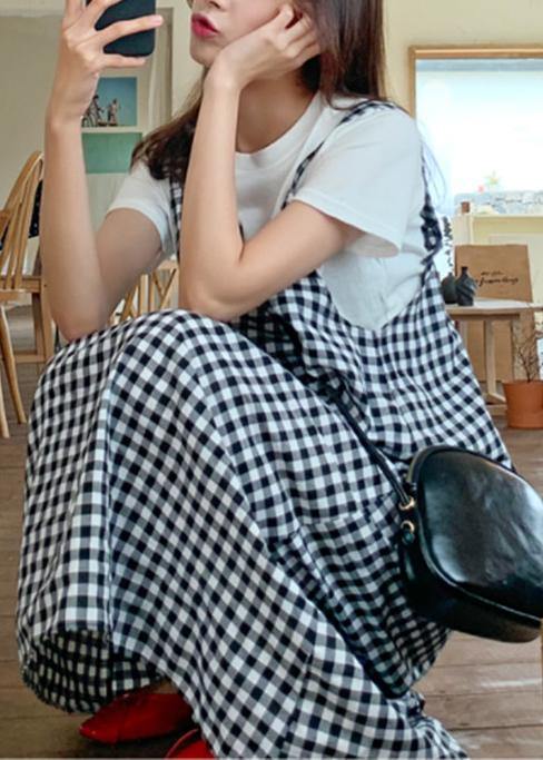 Simple Plaid Cotton Clothes for Spaghetti Strap Maxi Summer Dress