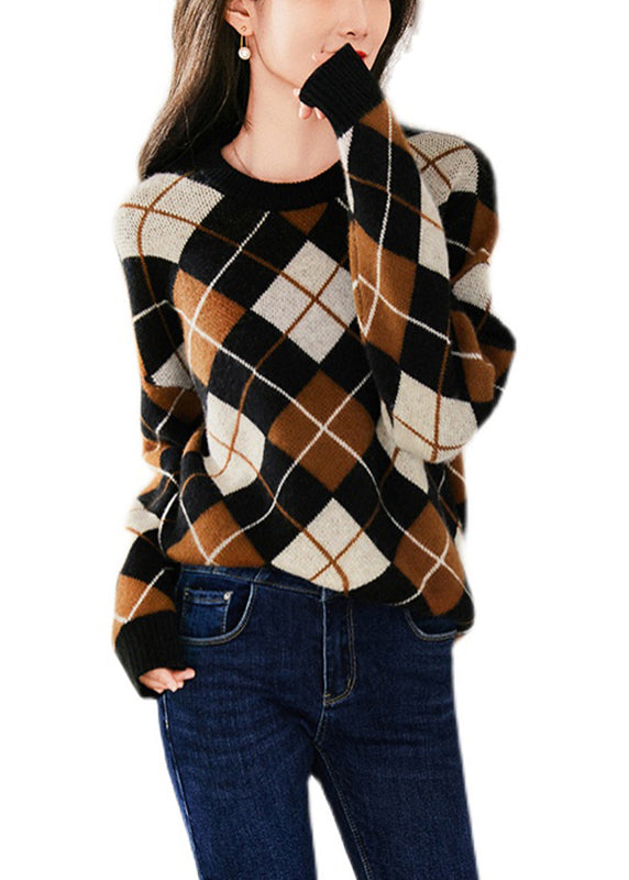 Brown Coffee Colour Print Woolen Knit Sweatshirts Long Sleeve