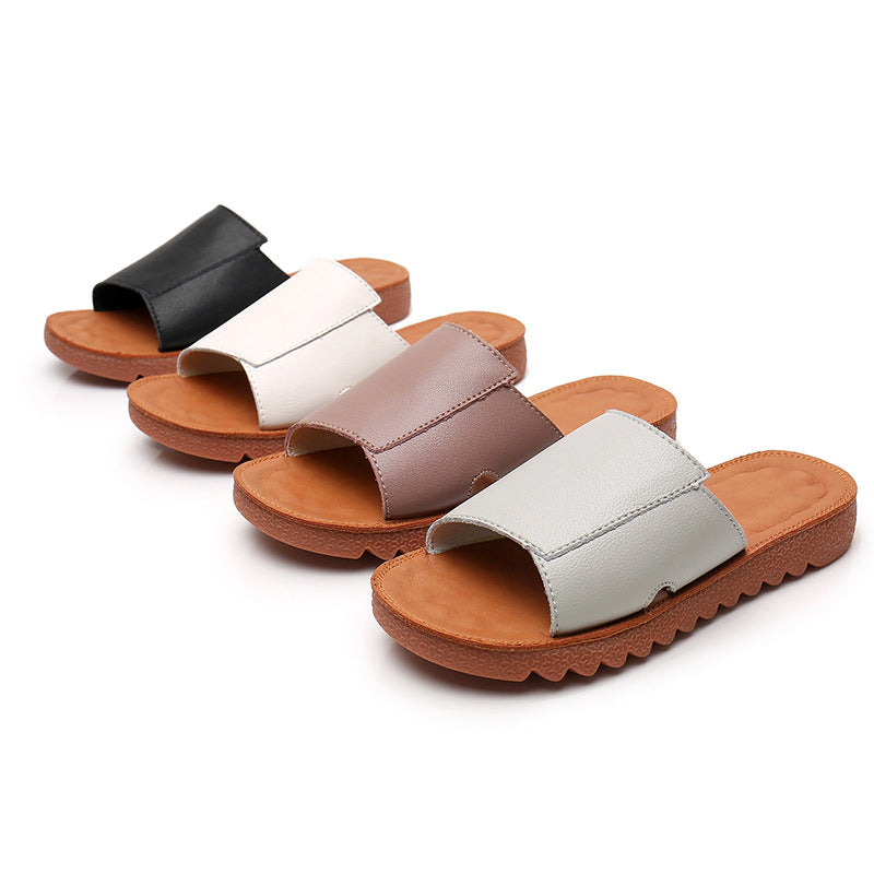 Summer Flat Retro Leather Slippers