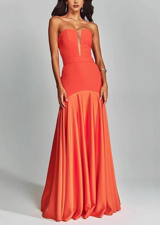 Orange Strapless Patchwork Party Evening Dresses Summer