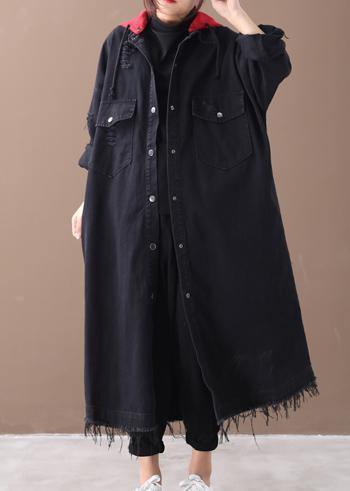 Art Denim Black Clothes Shirts Hooded Button Down Coats