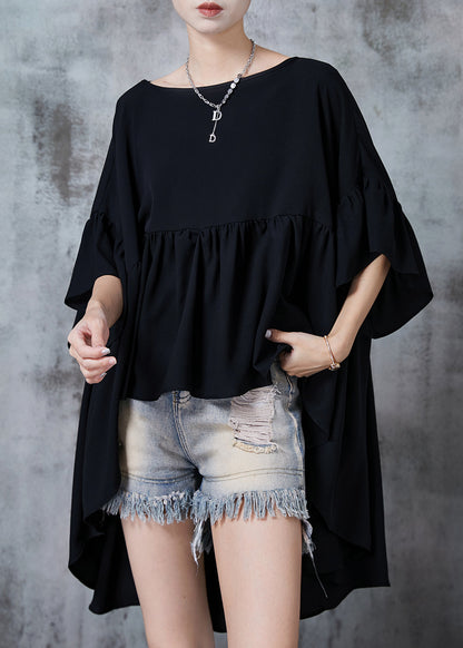 Black Oversized Low High Design Chiffon Tops Summer