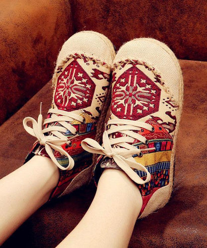 Red Jacquard Cotton Linen Fabric for Splicing Flat Feet Shoes