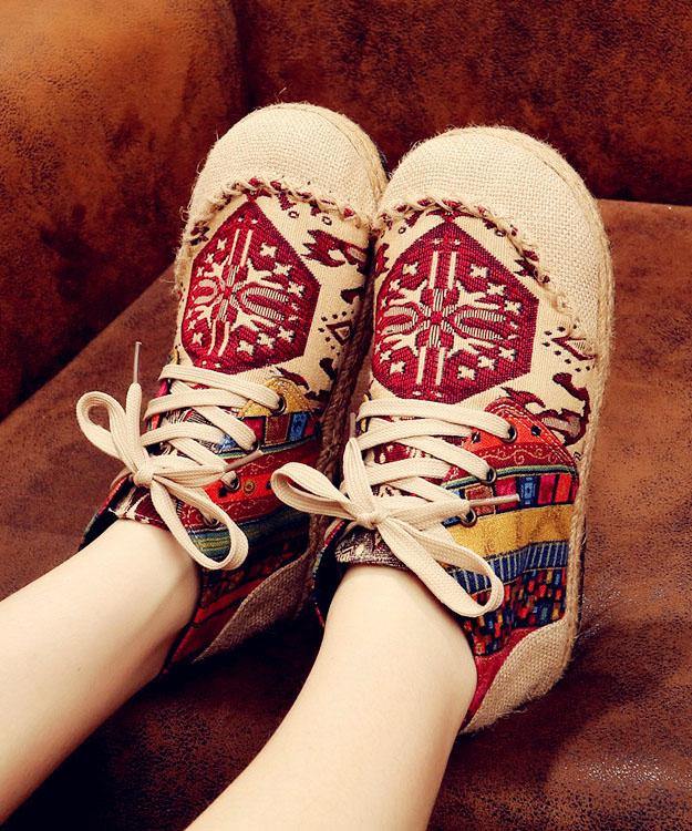 Red Jacquard Cotton Linen Fabric for Splicing Flat Feet Shoes