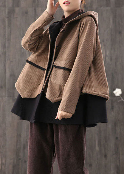 Simple Chocolate Retro Loose Button Fall Coat