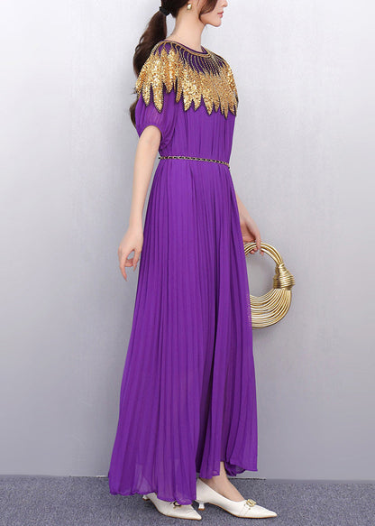 Purple Sequins Chiffon Tunic Party Dress Summer
