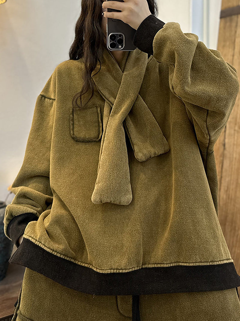 Winter Cotton Thickened Stitching Fleece Sweatshirt