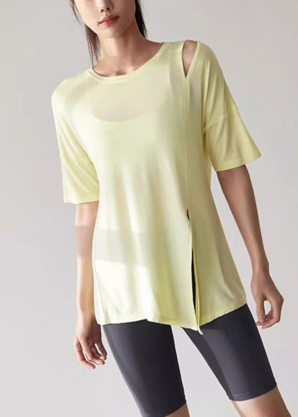 Yellow Side Open Short Sleeve Yoga Tank Tops