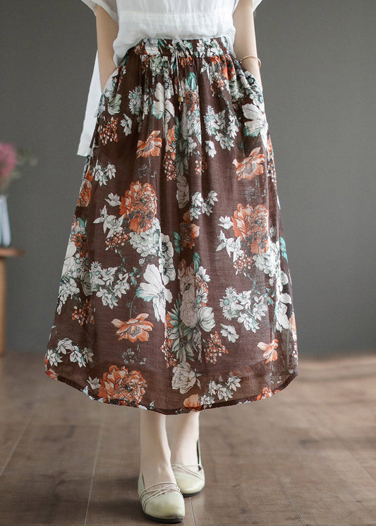 Loose Black Print Tie Waist a Line Skirts Summer