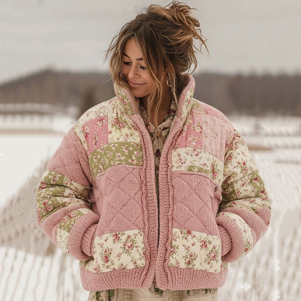 Women's Vintage Floral Patchwork Cozy Knit Sweater elevenforest