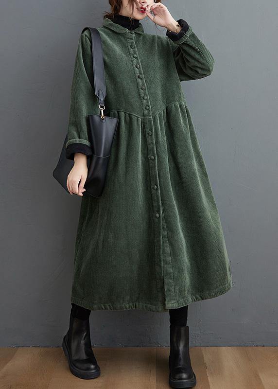 French Blackish Green Corduroy Coats Inspiration Thick Cinched Coats ( Limited Stock)