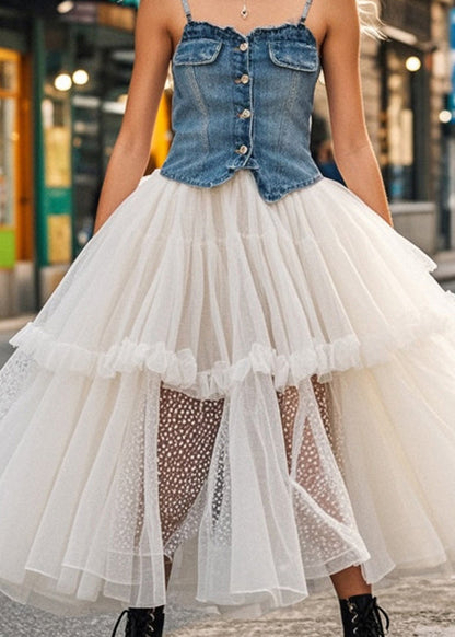 White Ruffled Exra Large Hem Tulle Beach Skirts Spring