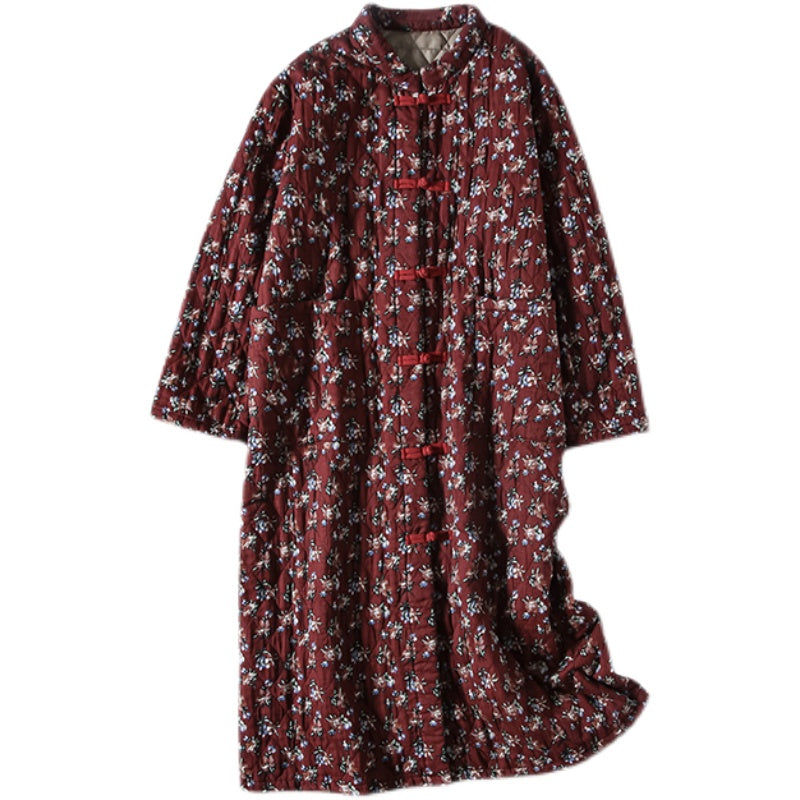 Winter Retro Quilted Cotton Linen Dress