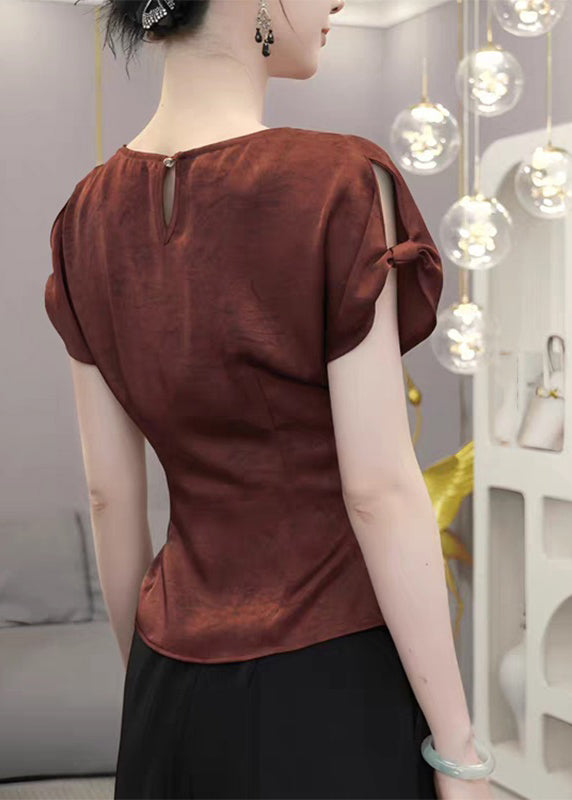 Red V Neck Cinched Shirts Summer
