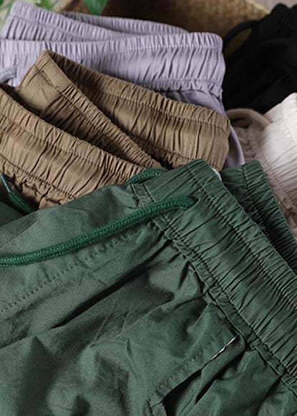 Loose Khaki Tie Waist Pockets Harem Pants Summer Cotton