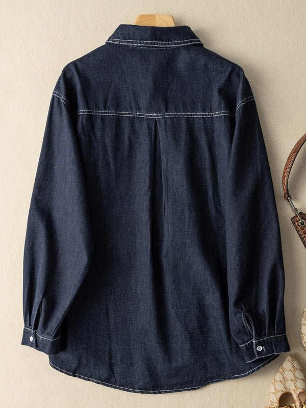 Denim Retro Loose Versatile Shirt in Navy With Pockets