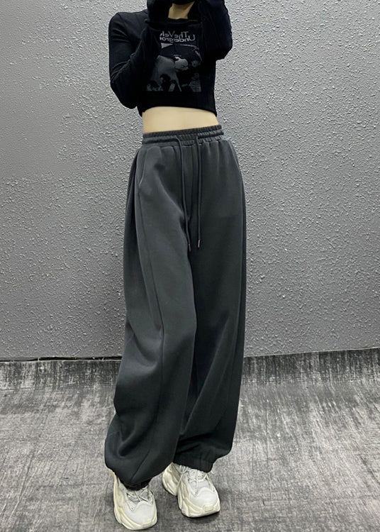 Autumn New Grey Drawstring High Waist Warm Fleece Sports Beam Pants