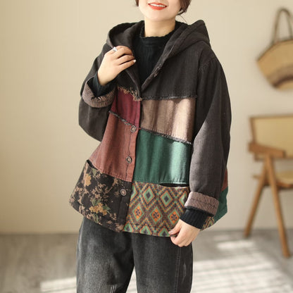 Padded Thick Loose Colorblock Denim Jacket