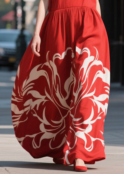 Red Print Chiffon Beach Dress Summer
