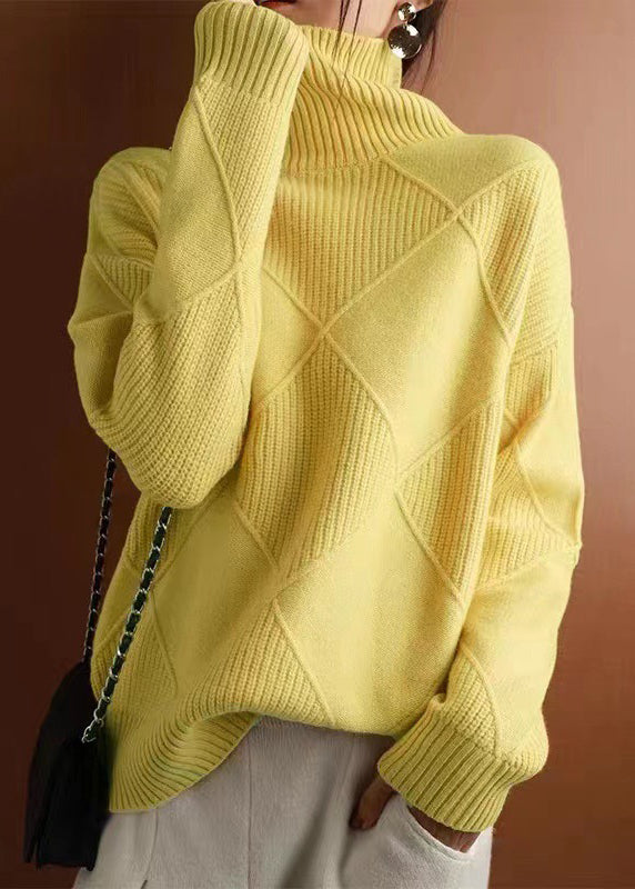 Yellow Hign Neck Thick Knit Sweaters Fall