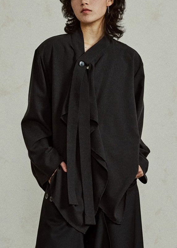 French Black V Neck Shirts Long Sleeve