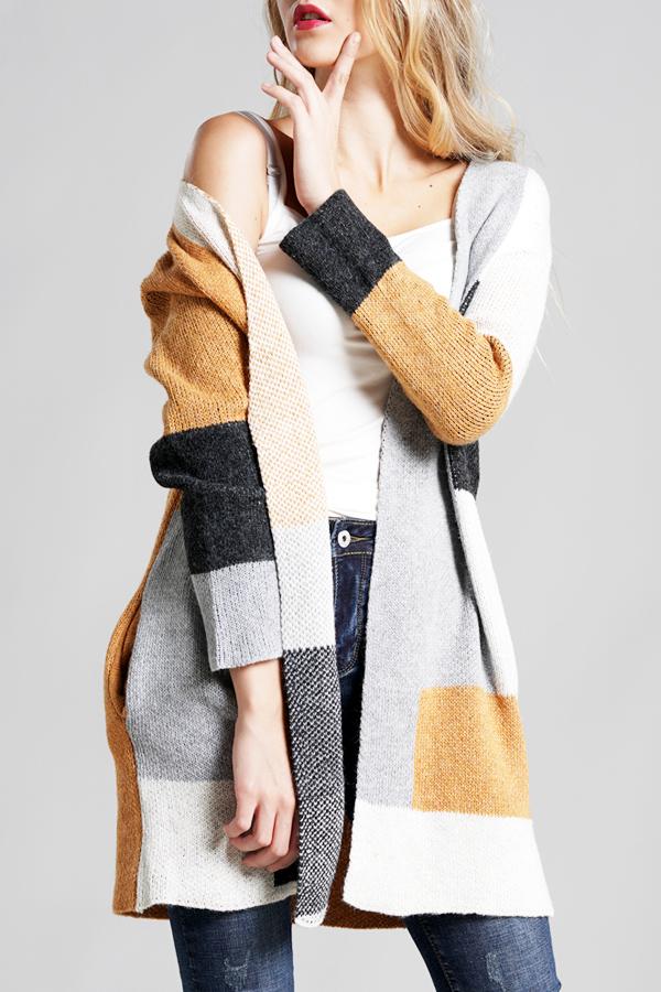 Knit Multi Color Long Sleeve Cardigan - Navy