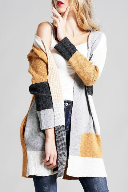 Knit Multi Color Long Sleeve Cardigan - Navy