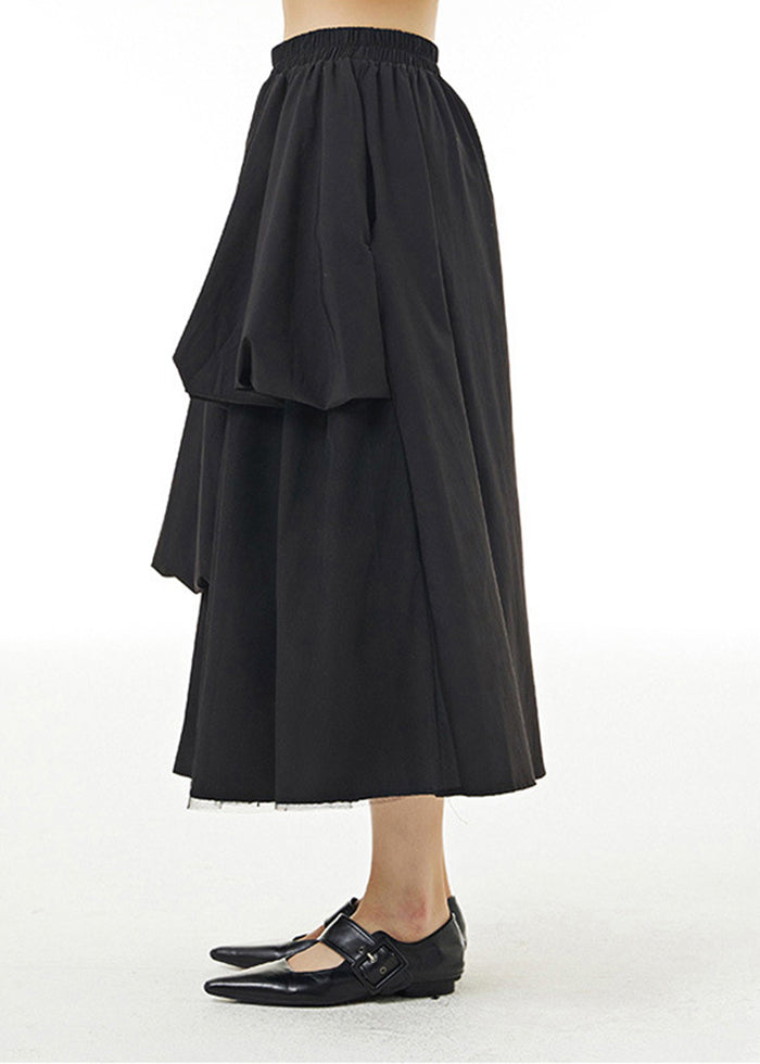 Black Elastic Waist Asymmetrical Design Cotton Skirt Summer