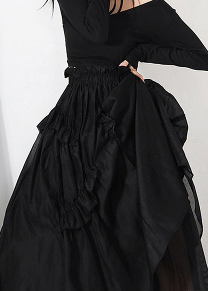 Fine Black Wrinkled Patchwork Skirt Spring