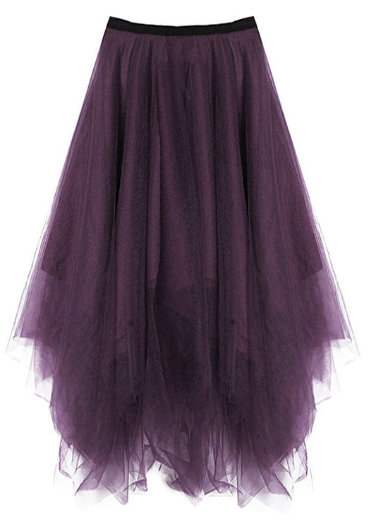 Purple Asymmetrical Zippered Tulle Skirts Spring