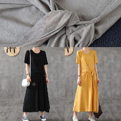 O Neck Bow Cotton Dress Yellow Traveling Dresses Summer