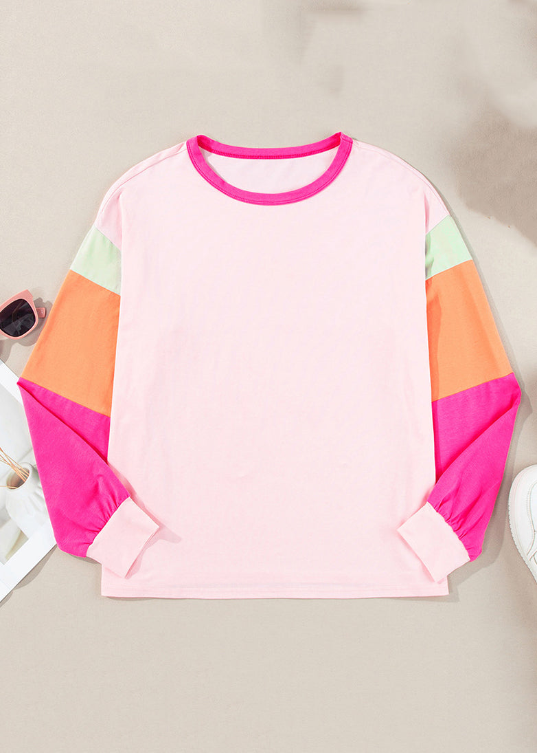 Modern Rainbow Patchwork O-neck Sweatshirt Fall