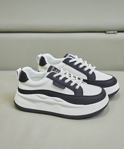 White Splicing Lace Up Platform High Wedge Heels Shoes