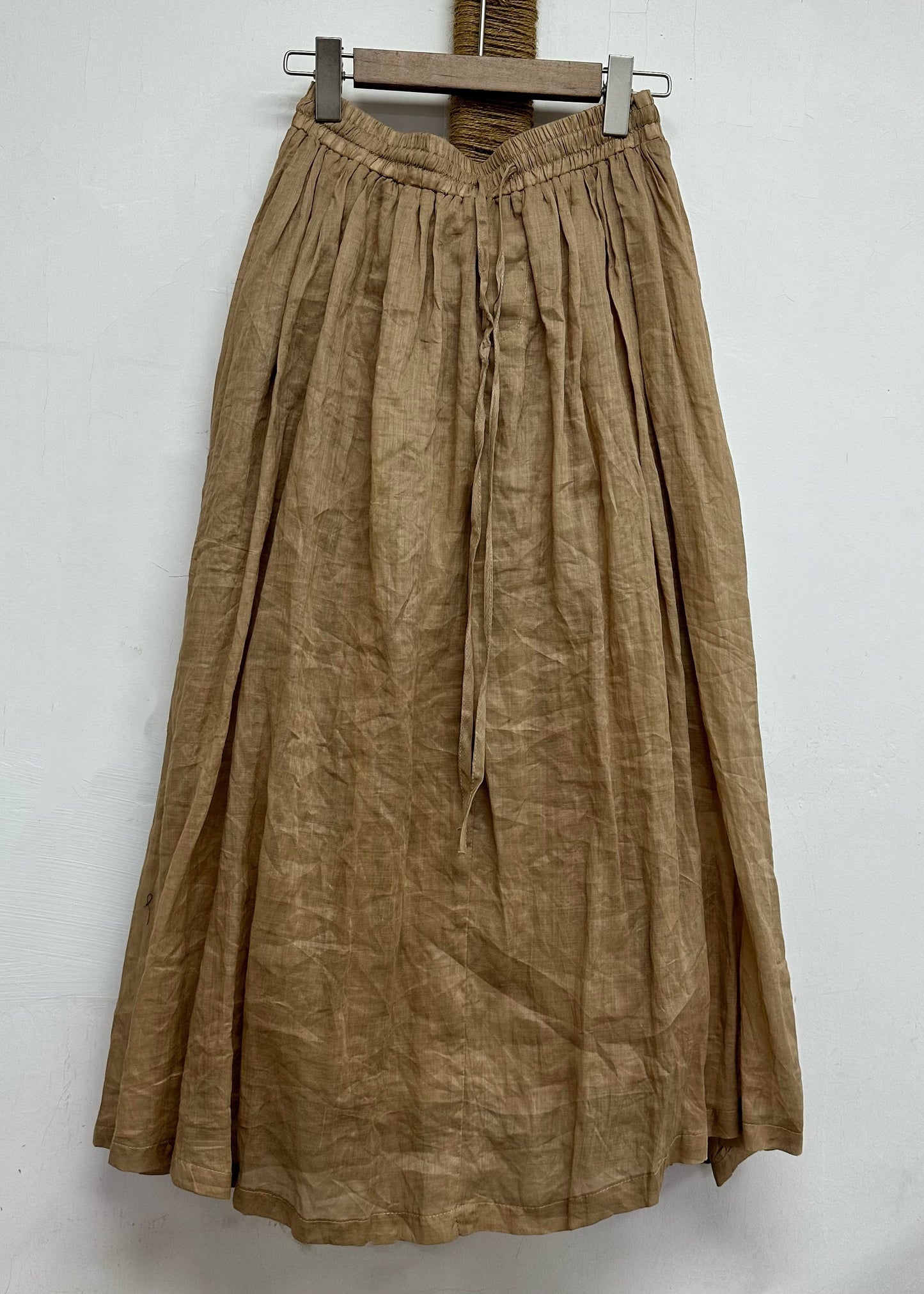 Leisure Khaki Elastic Waist Linen Long Skirt for Summer
