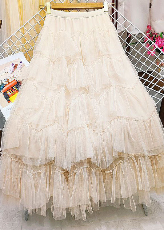 Apricot Tulle a Line Skirts High Waist Exra Large Hem Summer