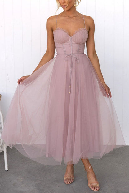 Pink Modern-day Princess Chiffon Suspenders Party Maxi Dress