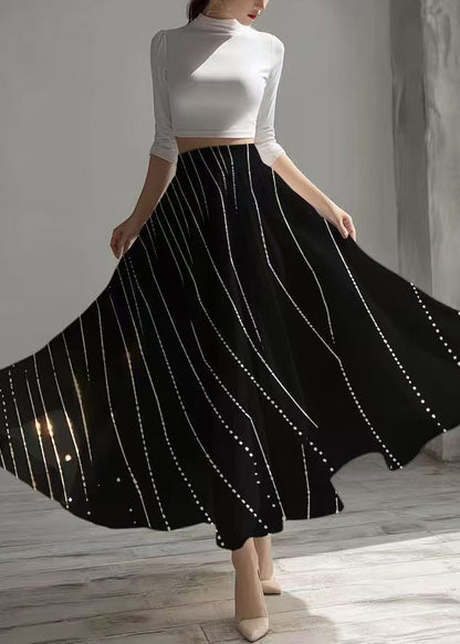 Black Print Exra Large Hem Chiffon Skirts Summer