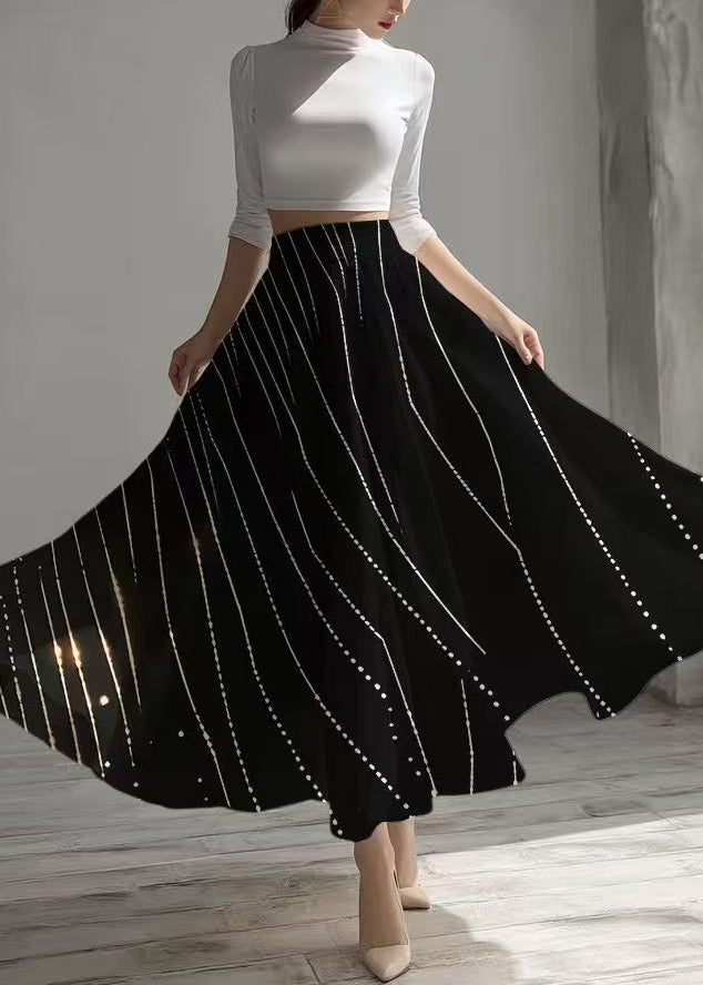 Black Print Exra Large Hem Chiffon Skirts Summer