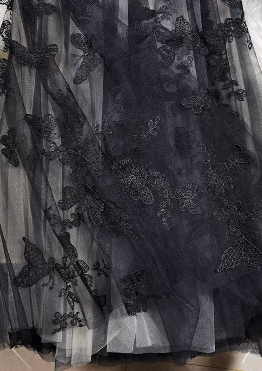Black Embroideried Butterfly Tulle High Waist Summer Skirts