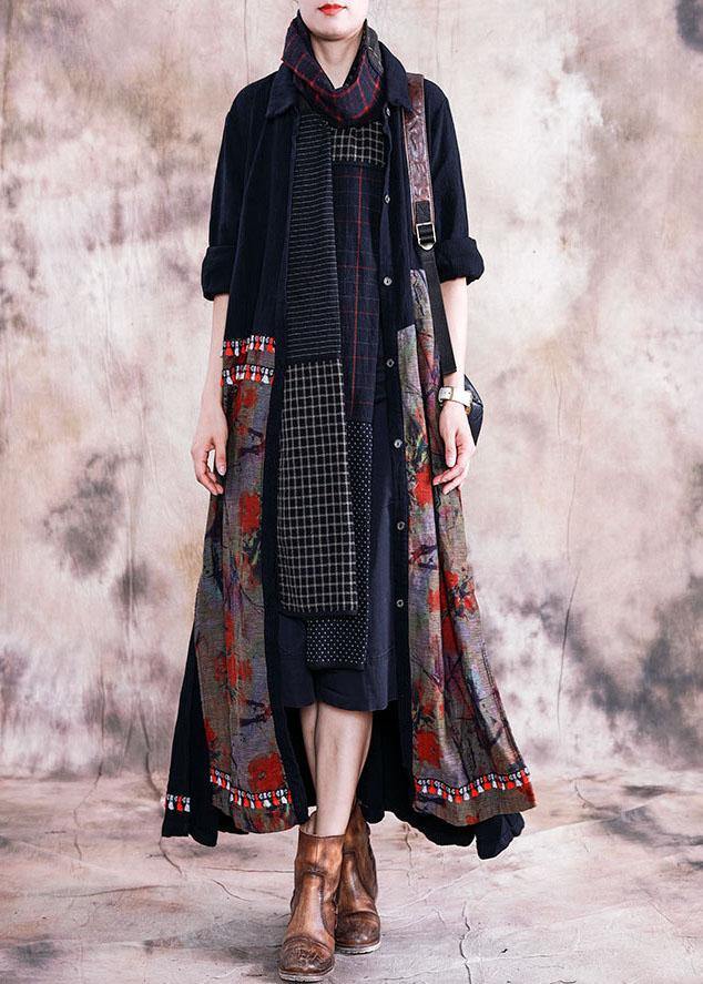 Red Print Overcoat Oversize Long Coat Fall Lapel Patchwork Coat