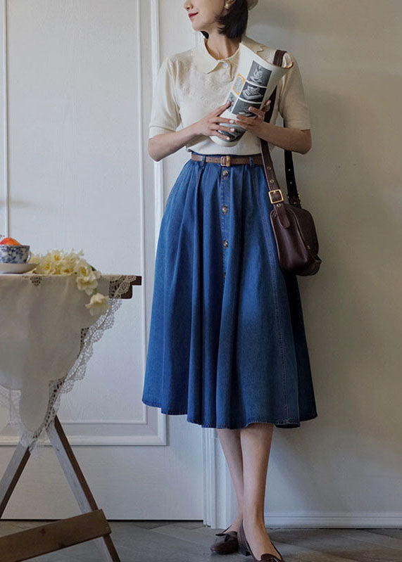 Denim Blue High Waist Exra Large Hem Cotton Skirt Spring